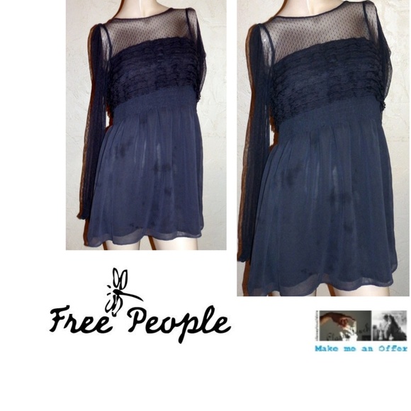 Free People Black Lace Long Tunic Or Mini Dress - Picture 1 of 3